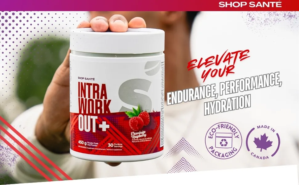 Shop Sante Intra Workout Plus - EAA + BCAA Powder - 30 Servings Essential Amino Acids Drink Supplements for Hydration Endurance & Muscle Recovery - 8g EAAs Electrolytes - Raspberry - Intra Work Out