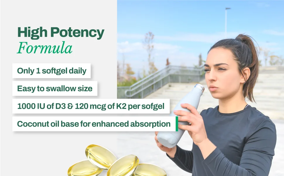 Vitasave Vitamin D3 & K2 Softgels - High Potency 1000 IU D3 & 120 mcg K2 (240 Softgels) 240 count (Pack of 1) - D3 & k2