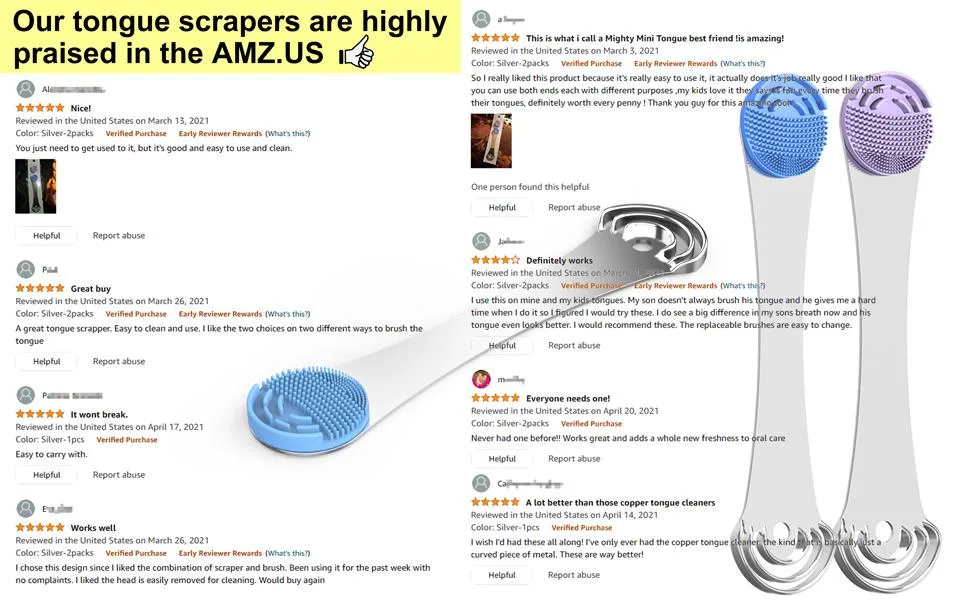 Professional Tongue Scraper Cleaner 2 Packs for Reducing Bad Breath 2 PCS Stainless Steel Tongue Cleaner with 4 Replaceable Tongue Brushes - Good Quality