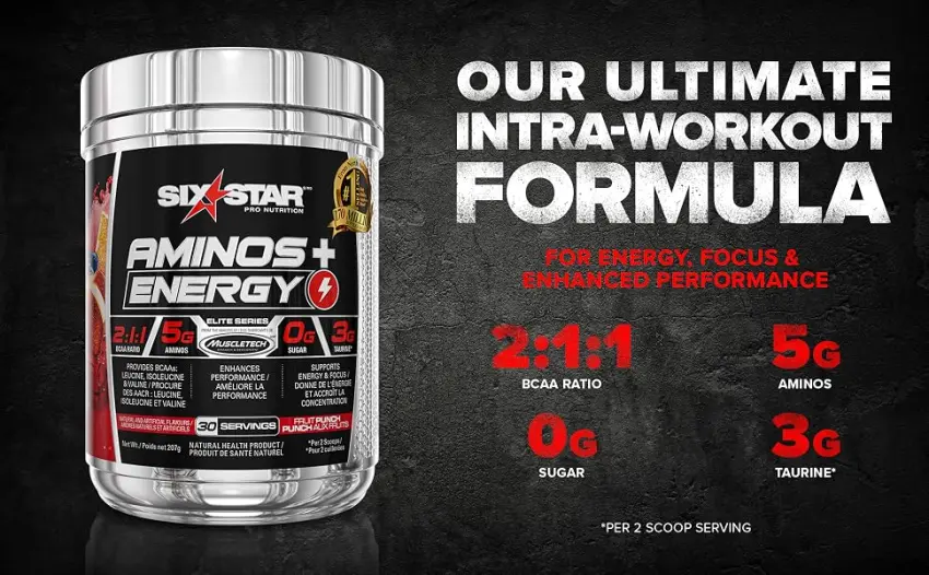 Six Star Amino Plus Energy BCAA Powder & Energy Fruit Punch 30 Servings 208 g (Pack of 1) Amino + Energy - Our Ultimate Intra-Workout Formula