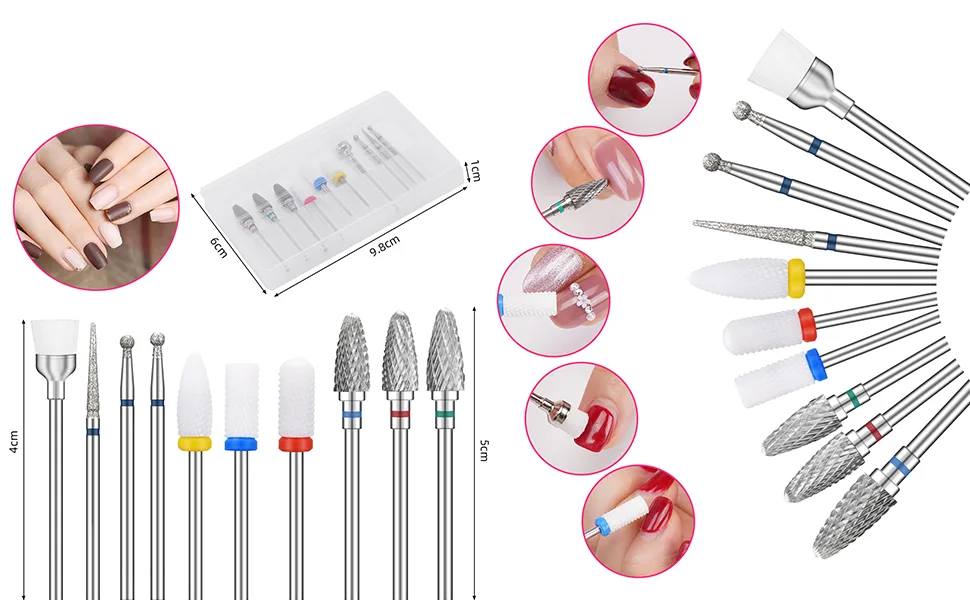 10Pcs Nail Drill Bits for Acrylic Nails Professional Tungsten Carbide and Ceramic 3/32 Nail Drill Bit Set for Remove Cuticles of Engraved Gel Nails or Acrylic Nails - product information 2