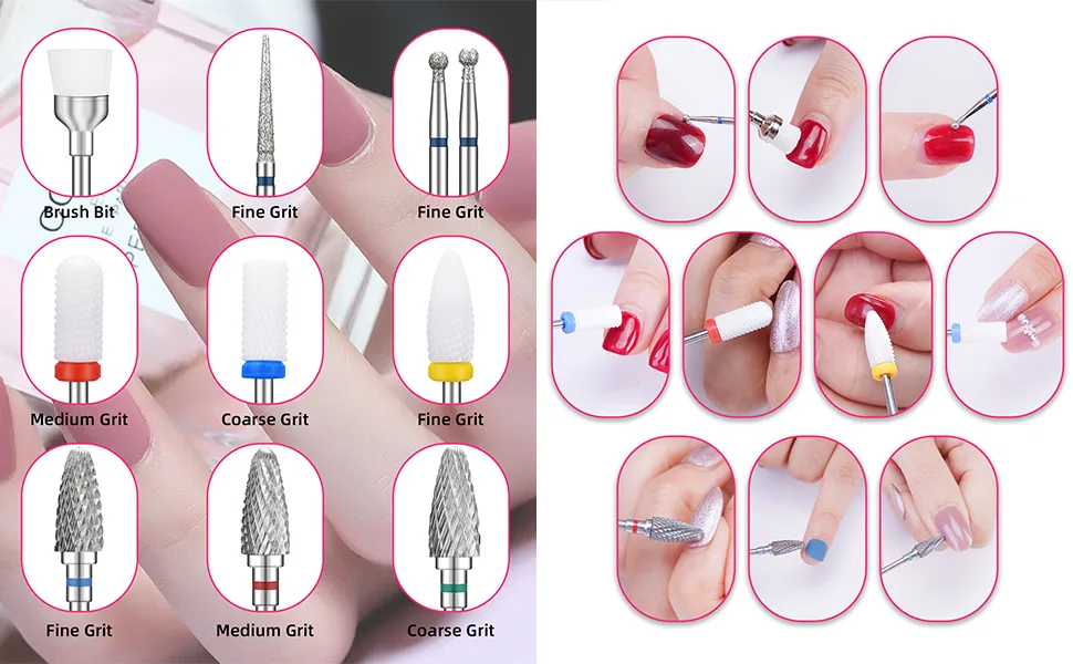 10Pcs Nail Drill Bits for Acrylic Nails Professional Tungsten Carbide and Ceramic 3/32 Nail Drill Bit Set for Remove Cuticles of Engraved Gel Nails or Acrylic Nails - product information 3