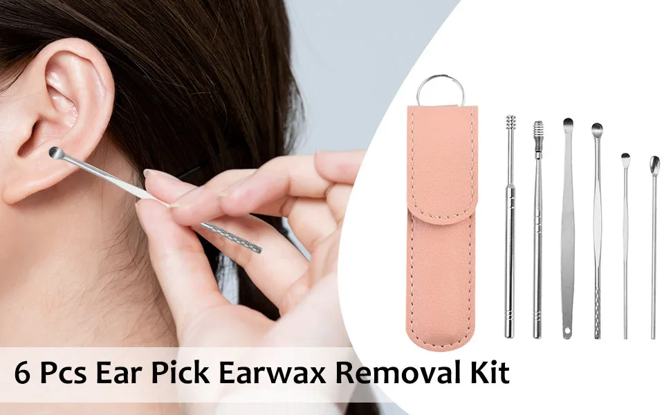 Innovative Spring Ear Wax Cleaner Tool Set 6pcs Spiral Design Stainless Steel Ear Picks Spring Earwax Cleaner Tool Set Cleaner Ear Cleansing Tool Set with Storage Bag - Spring Ear Wax Cleaner Tool Set