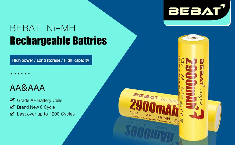 BEBAT Rechargeable Batteries AA (2023 New Version) AA Batteries 2900mAh High Capacity Low Self Discharge Ni-MH 1.2V Double A Rechargeable Batteries (8 Pack) - aa battery