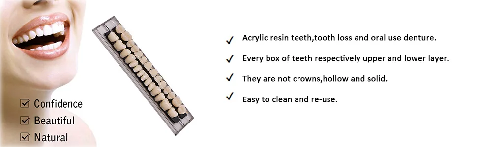 Angzhili 56 Pc Dental Synthetic Acrylic Teeth Resin Denture 2 Set False Teeth for Halloween Horror Prop 23 A2 (28 Pcs/Set) - resin teeth