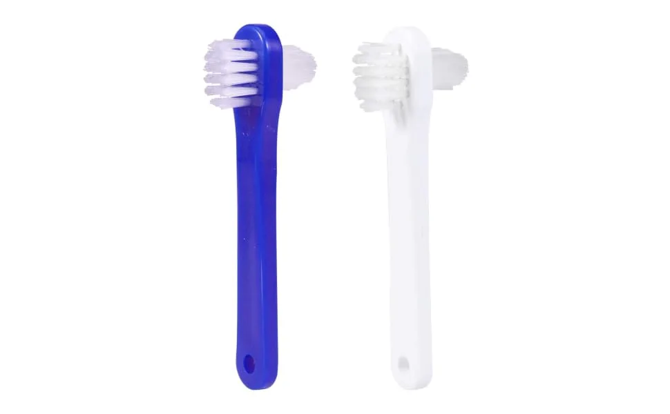 SUPVOX 4pcs Denture Brushes Dual Heads False Teeth Brushes T-shape Toothbrush Denture Cleaning Tool (2 White + 2 Blue) - product information 1