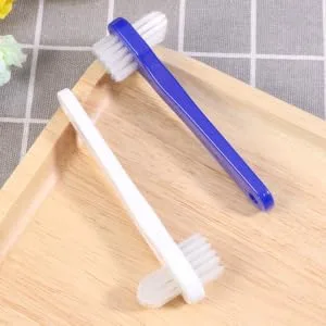 SUPVOX 4pcs Denture Brushes Dual Heads False Teeth Brushes T-shape Toothbrush Denture Cleaning Tool (2 White + 2 Blue) - product information 4