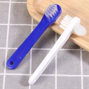 SUPVOX 4pcs Denture Brushes Dual Heads False Teeth Brushes T-shape Toothbrush Denture Cleaning Tool (2 White + 2 Blue) - product information 5