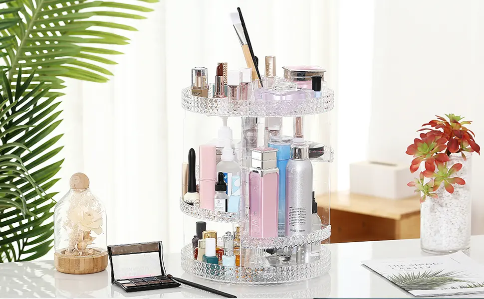 Awenia Makeup Organizer 360-Degree Rotating, Adjustable Makeup Storage, 7 Layers Large Capacity Cosmetic Storage Unit, Fits Different Types of Cosmetics and Accessories, Plus Size (Acrylic Clear) - makeup storage 360 degree