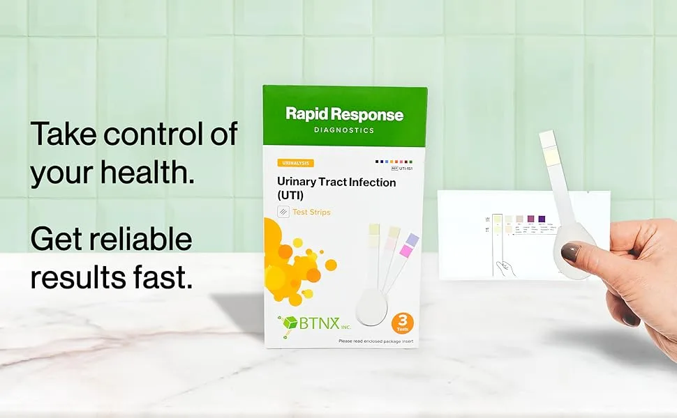 BTNX Rapid Response Urinary Tract Infection (UTI) Test Strips with Handles - Rapid Home Self Testing Kit - Accurate Results in 1-2 Minutes Easy to Use (9 Pack) - UTI banner