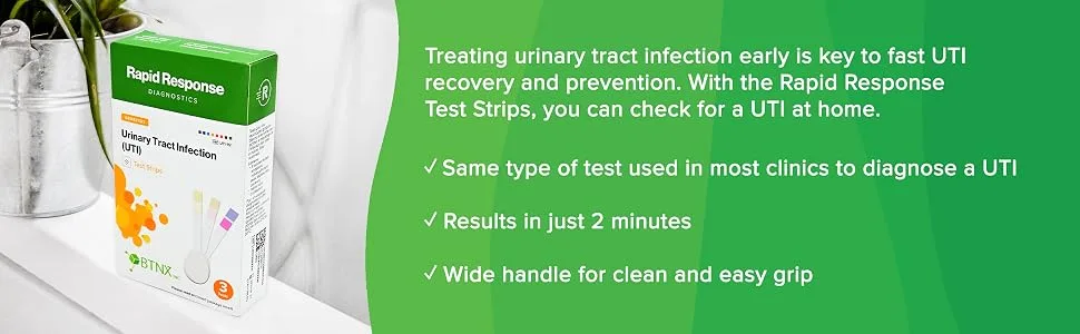 BTNX Rapid Response Urinary Tract Infection (UTI) Test Strips with Handles - Rapid Home Self Testing Kit - Accurate Results in 1-2 Minutes Easy to Use (9 Pack) - UTI quick summary