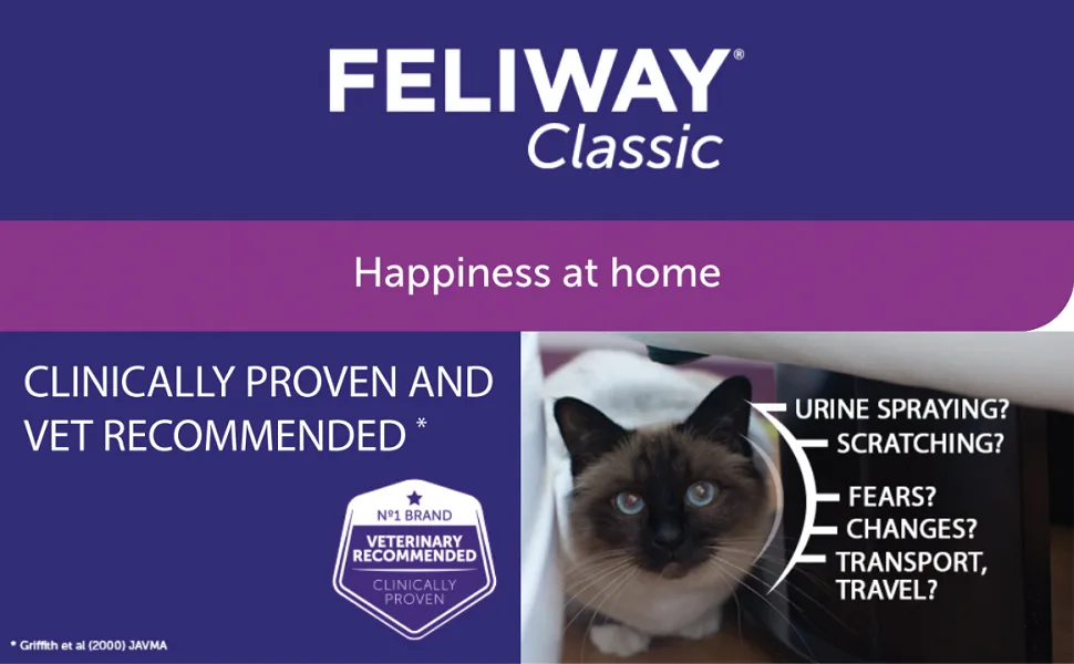FELIWAY CLASSIC Diffuser Refill 3-Pack - Use with FELIWAY Cat Diffusers - Comforts Cats at Home & Helps Control Unwanted Urine Spraying Cat Scratching and Hiding (90 Day Supply FELIWAY Refill C238) - Feliway Classic Cat Calming Spray Travel Vet Visits