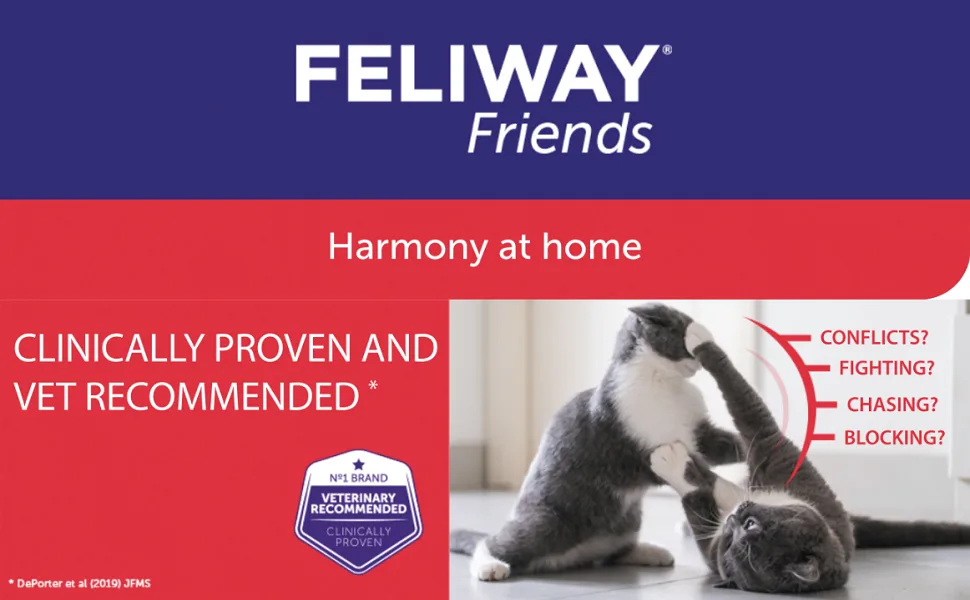 FELIWAY Friends Diffuser Refill 3-Pack (FELIWAY MultiCat) - Use with FELIWAY Cat Diffusers - Helps Reduce Fighting Tension and Conflicts Between Cats in The Home (90 Day Supply FELIWAY Refill D894) - Feliway Friends Cat Fighting Cat Conflict Multicat