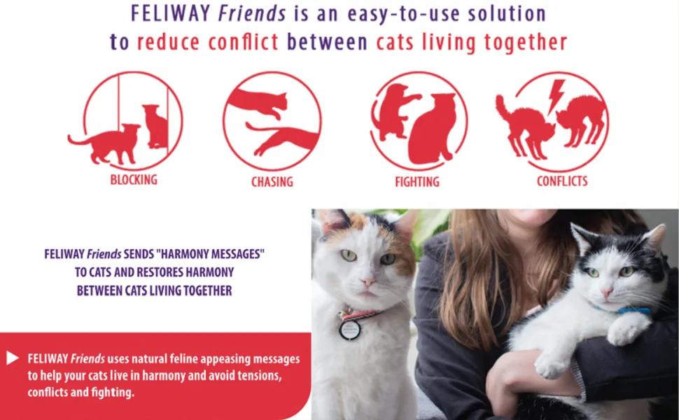 FELIWAY Friends Diffuser Refill 3-Pack (FELIWAY MultiCat) - Use with FELIWAY Cat Diffusers - Helps Reduce Fighting Tension and Conflicts Between Cats in The Home (90 Day Supply FELIWAY Refill D894) - Feliway Friends Cat Fighting Multicat Cat Conflict