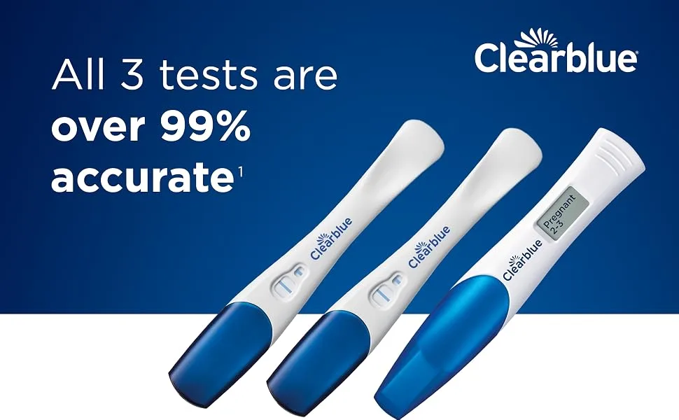Clearblue Pregnancy Test Triple Check & Date Combo Pack 3 Tests (1 Digital 2 Visual) 3 count (Pack of 1) - Clearblue. All 3 tests are over 99% accurate
