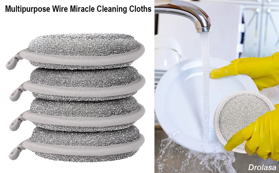 Drolasa 4PCS Multipurpose Wire Miracle Cleaning Cloths Strong Cleaning Thickening Kitchen Towels Multi Functional Dish Cloths - Drolasa Multipurpose Wire Miracle Cleaning Cloths