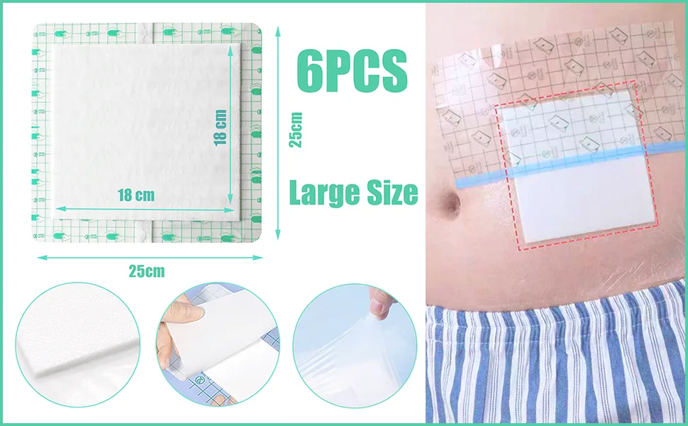 Large Waterproof Wound Dressings Pads Incision Bandage Patch Shower Wound Cover Protector with Absorbent Gauze-6Pack - product information 2