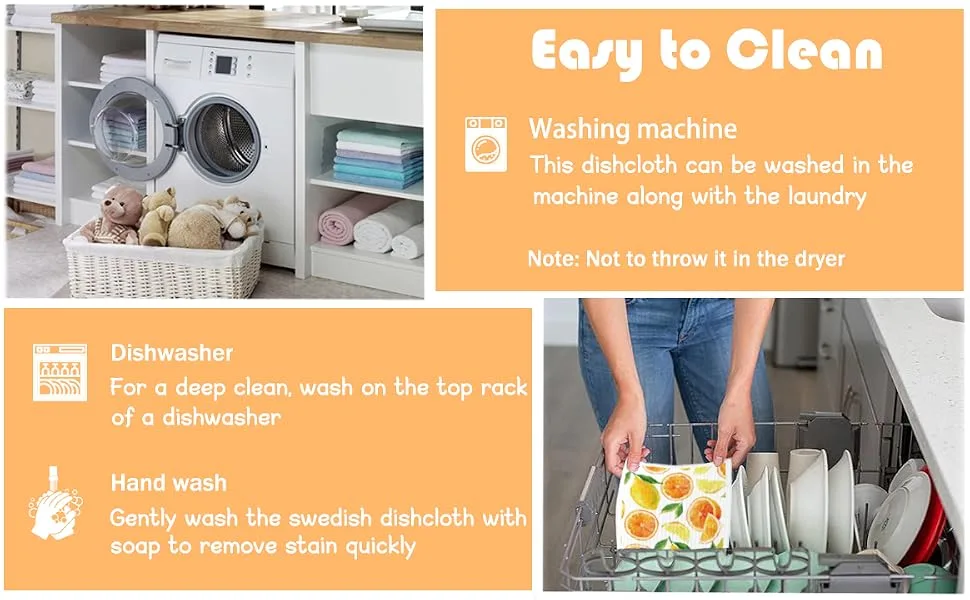 Swedish Dish Cloth 6 Pack Swedish Dishcloths with 4 Clips Absorbent Sponge Cleaning Reusable Biodegradable Paper Towels (6 Pack Fruit) - swedish dishcloth