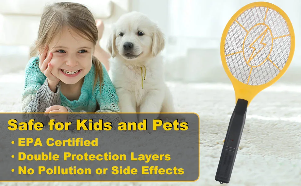 2 Pack Bug Zapper Electric Fly Swatter Zapper - Indoor Outdoor Zapping Racket for Pest Control - Safe to Touch with 3-Layer Safety Mesh Yellow - product information 2