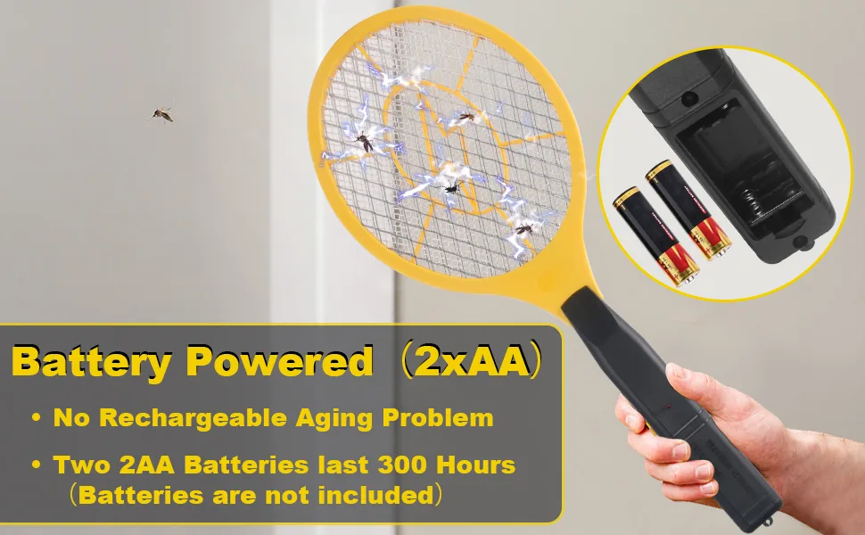 2 Pack Bug Zapper Electric Fly Swatter Zapper - Indoor Outdoor Zapping Racket for Pest Control - Safe to Touch with 3-Layer Safety Mesh Yellow - product information 3