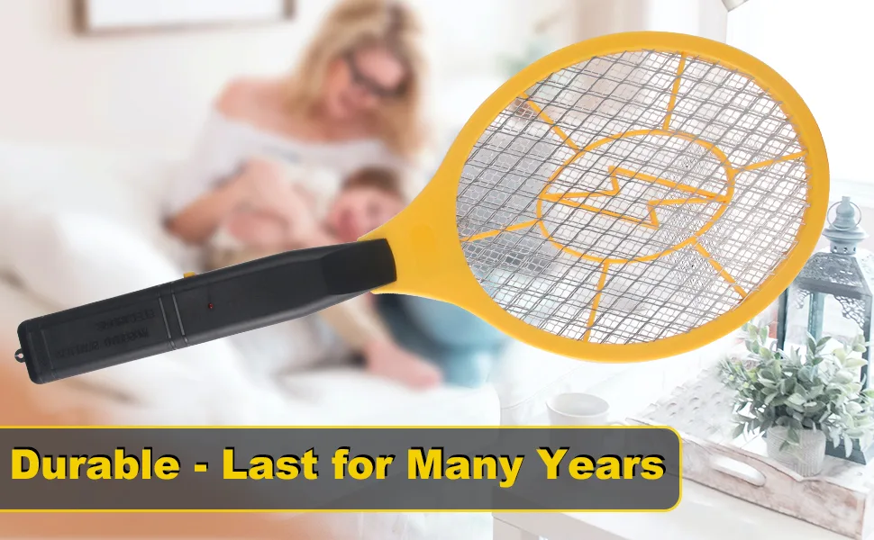 2 Pack Bug Zapper Electric Fly Swatter Zapper - Indoor Outdoor Zapping Racket for Pest Control - Safe to Touch with 3-Layer Safety Mesh Yellow - product information 7