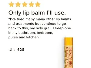 Burt's Bees Moisturizing Lip Balm for Dry Chapped Lips 100% Natural Origin Original Beeswax with Vitamin E & Peppermint Oil 3 Tubes Value Pack - review, 5 star, only lip balm I