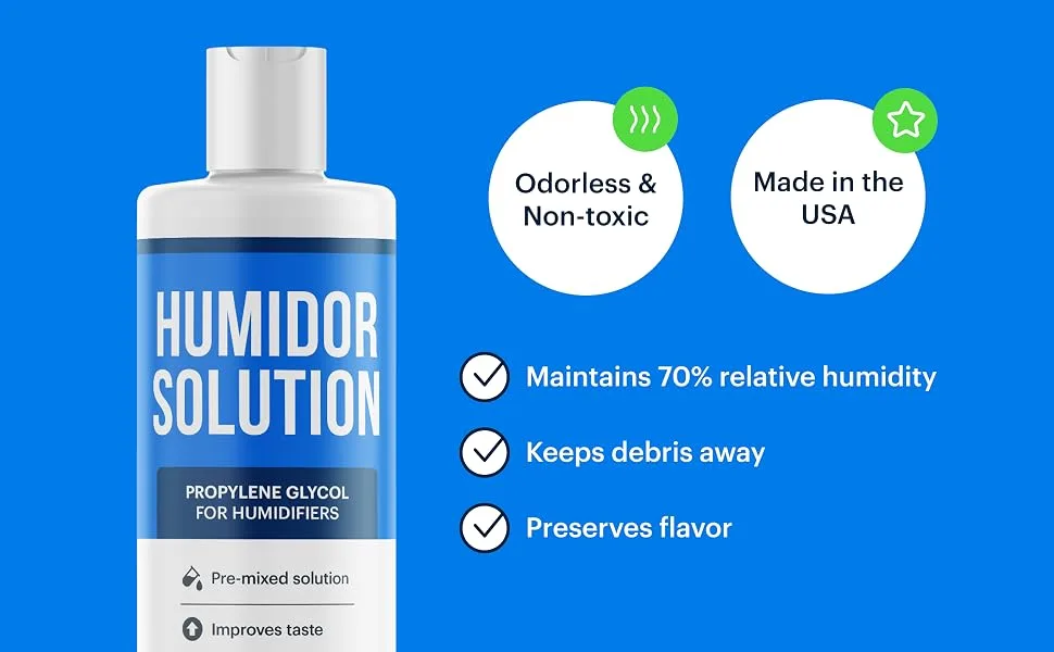 Essential Values Propylene Glycol for Cigar Humidifiers - Cigar Humidor Solution (1 Pack) 16oz Propylene Glycol Solution (PG Solution) For Humidifiers Accessories and Supplies 1 Pound (Pack of 2) - Humidor Solution