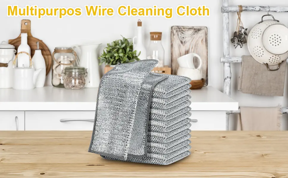 8 Pcs Multipurpose Wire Dishwashing Rags for Wet and Dry Multifunctional Non-Scratch Wire Dishcloth Suitable for Scrubbing and Cleaning Dishes Pots Sinks Counters Cooktops - Multipurpose Wire Dishwashing Rags