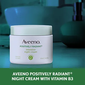 Aveeno Positively Radiant Intensive Moisturizing Night Cream with Total Soy Complex & Vitamin B3, Oil-Free, Non-Greasy, Hypoallergenic & Non-Comedogenic, 1.7 oz - Aveeno Positively Radiant Night Face Cream with Vitamin B3 to brighten dull, uneven skin
