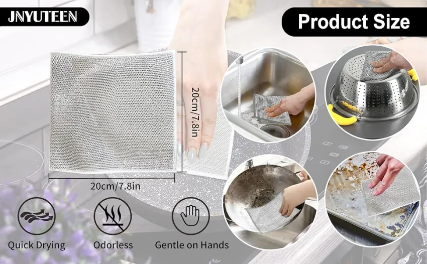 10 Pcs Double Wire Dishwashing Rag Multipurpose Wire Dishwashing Rags for Wet and Dry Silver Non Scratch Wire Dish Washing Rag for Dishes Sinks Counters Stove Tops Easy Rinsing - Silver Non Scratch Wire Dish Washing Rag