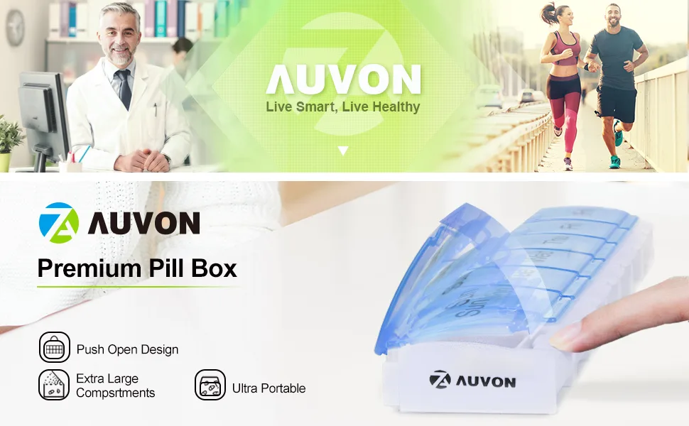 AUVON Weekly Pill Organizer Arthritis Friendly, 7 Day Pill Box Case with Spring Open Design and Large Compartment to Hold Vitamins, Cod Liver Oil, Supplements and Medication Blue - pill organizer box weekly case large vitamin medicine 7 day pillbox ezy dose sukuos container d week