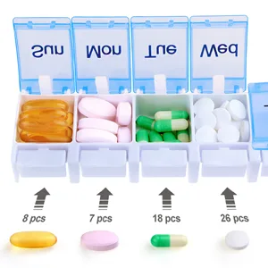 AUVON Weekly Pill Organizer Arthritis Friendly, 7 Day Pill Box Case with Spring Open Design and Large Compartment to Hold Vitamins, Cod Liver Oil, Supplements and Medication Blue - pill organizer box weekly case large vitamin medicine 7 day pillbox ezy dose sukuos container d week