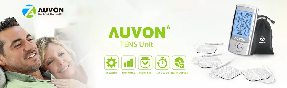 AUVON Rechargeable TENS Unit Muscle Stimulator, 24 Modes 4th Gen TENS Machine with 8pcs 2"x2" Premium Electrode Pads for Pain Relief - tens