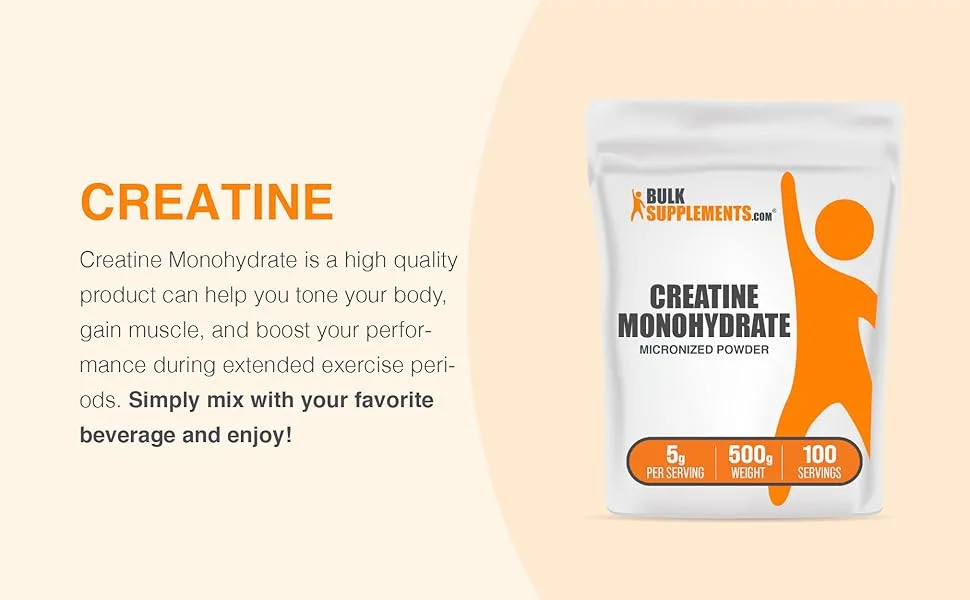 BulkSupplements.com Creatine Monohydrate Powder - Gluten Free 5g per Serving 500g (1.1 lbs) (Pack of 1) - creatine monohydrate powder