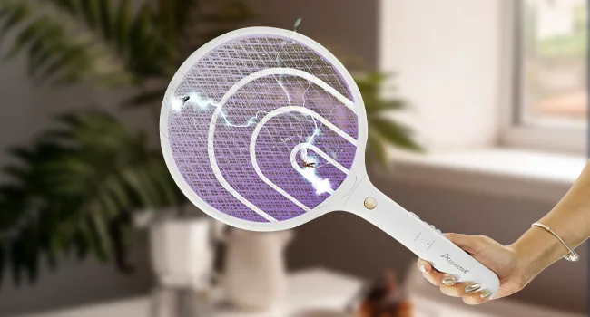 Aspectek 2 Pack Electric Fly Swatter 3000V 2 in 1 Mosquito Zapper USB Charging Cable White Double Mosquito Swatter - Electric Fly Swatter