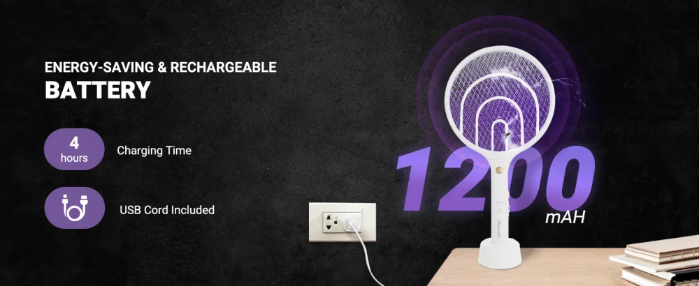Aspectek 2 Pack Electric Fly Swatter 3000V 2 in 1 Mosquito Zapper USB Charging Cable White Double Mosquito Swatter - Electric Fly Swatter