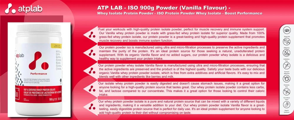 ATP LAB - ISO 900g Powder (Vanilla Flavour) - Whey Isolate Protein Powder - ISO Protein Powder Whey Isolate - Boost Performance Vanilla 30 Servings (Pack of 1) - B08MDGF2KN