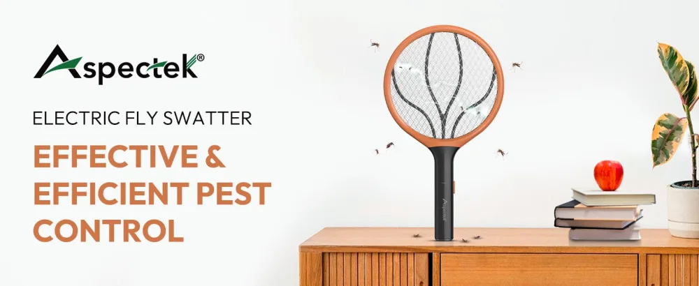 ASPECTEK 2 Pack Electric Fly Swatter 3000V Indoor Outdoor Zapping Racket Handheld Mosquito Killer Bug Zapper (2xAA Not Included) Orange Double Mosquito Swatter - Electric Fly Swatter