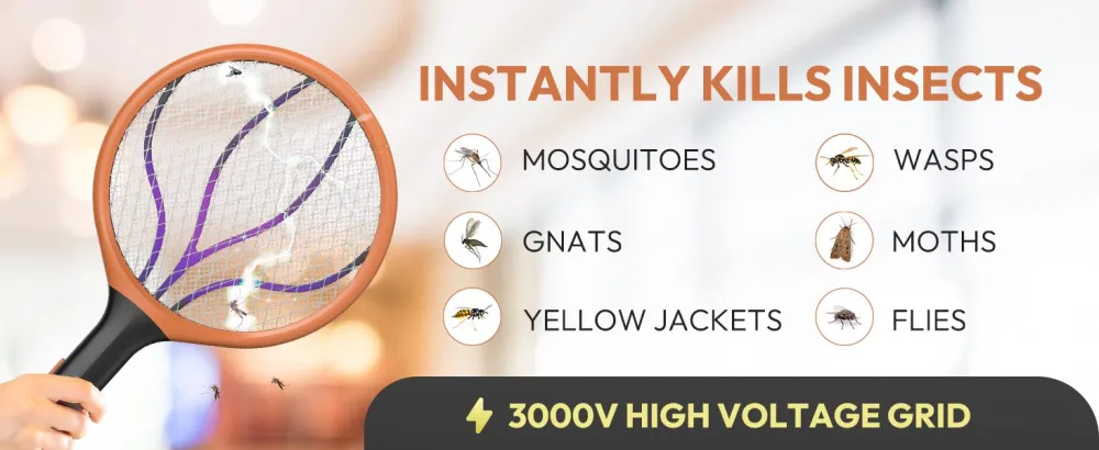 ASPECTEK 2 Pack Electric Fly Swatter 3000V Indoor Outdoor Zapping Racket Handheld Mosquito Killer Bug Zapper (2xAA Not Included) Orange Double Mosquito Swatter - Electric Fly Swatter