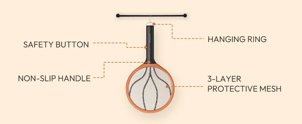 ASPECTEK 2 Pack Electric Fly Swatter 3000V Indoor Outdoor Zapping Racket Handheld Mosquito Killer Bug Zapper (2xAA Not Included) Orange Double Mosquito Swatter - Electric Fly Swatter