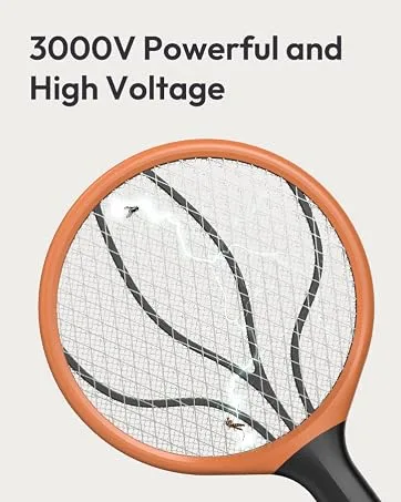 ASPECTEK 2 Pack Electric Fly Swatter 3000V Indoor Outdoor Zapping Racket Handheld Mosquito Killer Bug Zapper (2xAA Not Included) Orange Double Mosquito Swatter - Electric Fly Swatter