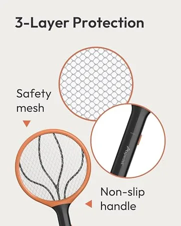 ASPECTEK 2 Pack Electric Fly Swatter 3000V Indoor Outdoor Zapping Racket Handheld Mosquito Killer Bug Zapper (2xAA Not Included) Orange Double Mosquito Swatter - Electric Fly Swatter