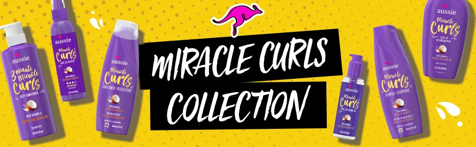 Aussie Miracle Curls Collection: Shampoo, Conditioner, Deep Conditioner, Spray Gel, Detangling Milk, and Oil Hair Treatment (6 Piece Set) - Miracle Curls Collection