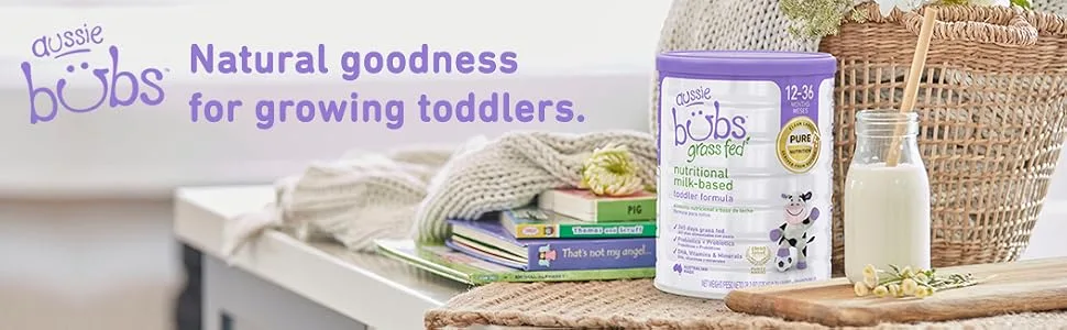 Aussie Bubs Grass Fed Nutritional Milk-based Toddler Formula, Powder, 28.2 oz (1 Can) 1.76 Pound (Pack of 1) - Aussie Bubs Grass Fed Nutritional Toddler Formula sitting on a table