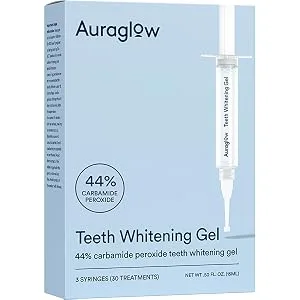 AuraGlow Teeth Whitening Gel Syringe Refill Pack, 44% Carbamide Peroxide, (3X) 5ml Syringes - 44 gel