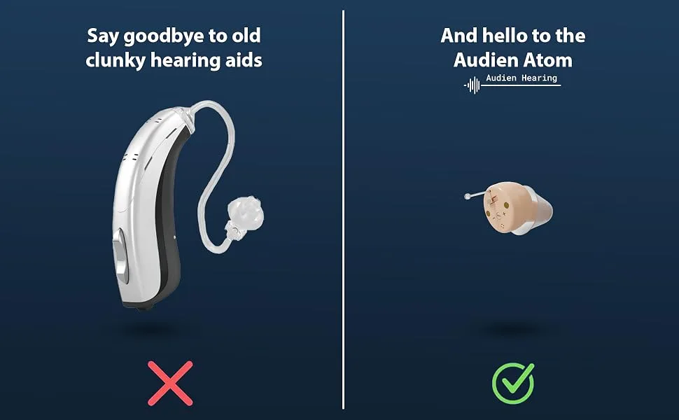 Audien ATOM Rechargeable Hearing Amplifier to Aid and Assist Hearing, Premium Comfort Design and Nearly Invisible - small hearing amplifier