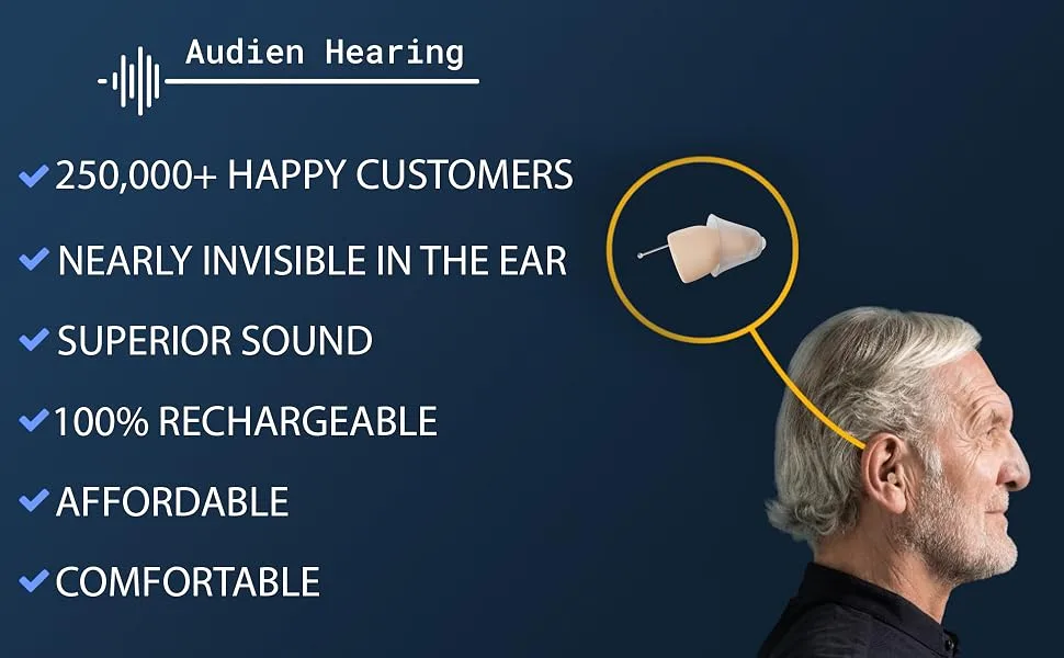 Audien ATOM PRO Wireless Rechargeable Hearing Amplifier to Aid and Assist Hearing, Premium Comfort Design and Nearly Invisible - atom pro