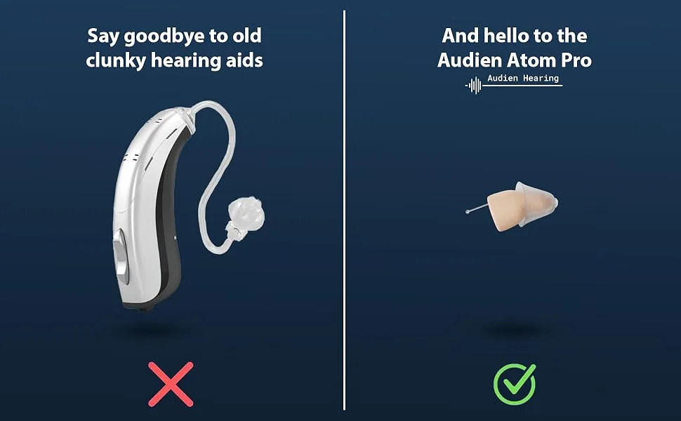 Audien ATOM PRO Wireless Rechargeable Hearing Amplifier to Aid and Assist Hearing, Premium Comfort Design and Nearly Invisible - atom pro small size