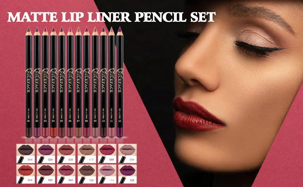 Matte Lip Liner Pencil Set -12pcs/set NICEFACE Waterproof Long-lasting Lip Liner Pencil Lipliner Pen Makeup Cosmetic - Matte Lip Liner Set