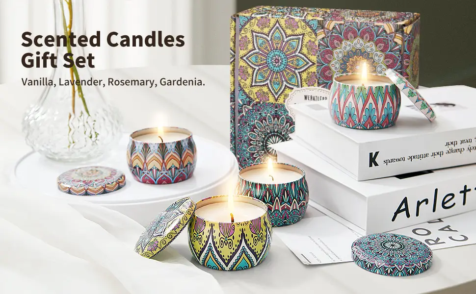 Scented Candles Gift Set 4.4oz 4 Count - Rosemary Lavender Vanilla Gardenia - Natural Soy Aromatherapy Chandelles Parfum es - scented candle